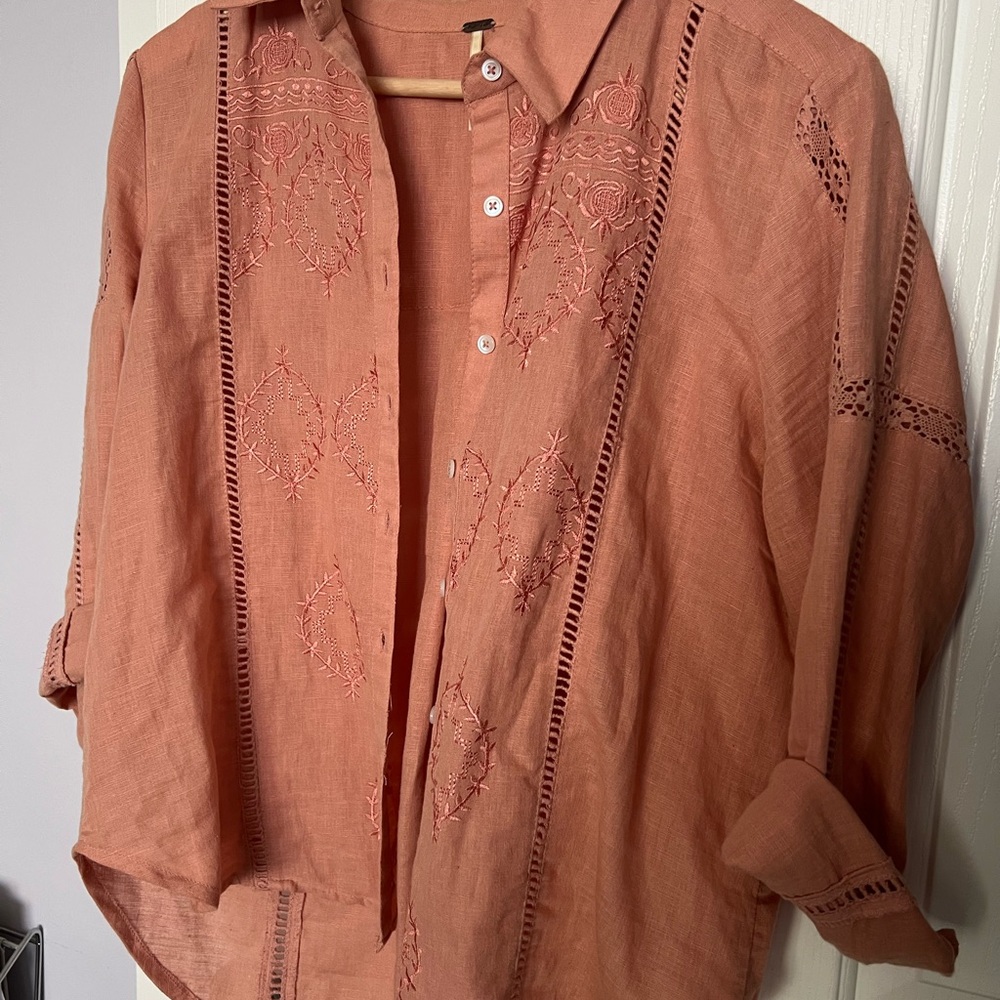 Free People Terracotta Button Down Shirt